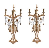 A Pair of Late George III 'Ostrich Egg' and Giltwood Three-Light Candelabra