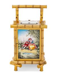 A Continental Gilt Metal and Enameled Carriage Clock