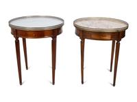 Two Louis XVI Style Mahogany Marble-Top Bouillotte Tables — 20TH CENTURY