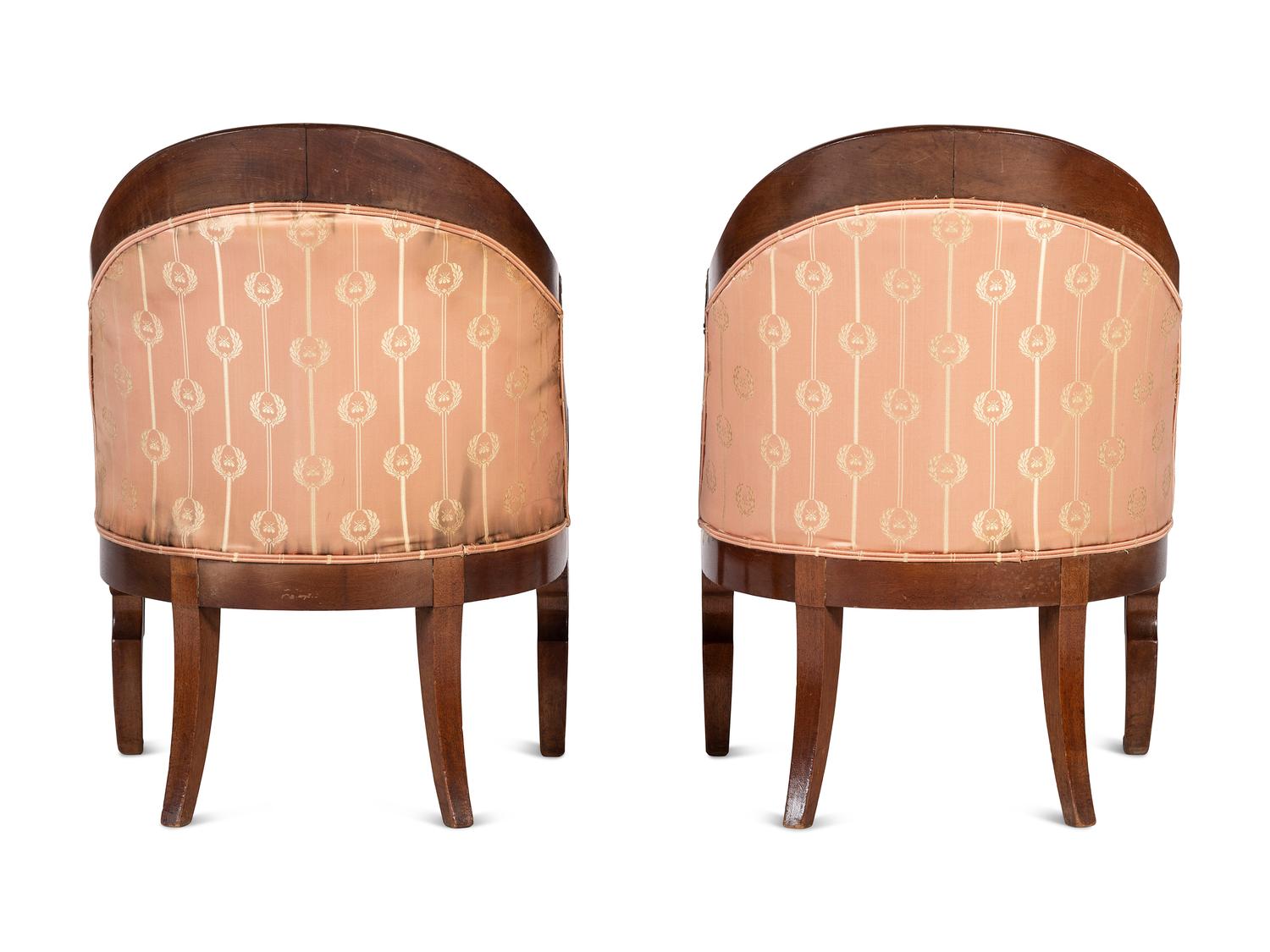 A Pair of Empire Style Silk Upholstered Armchairs