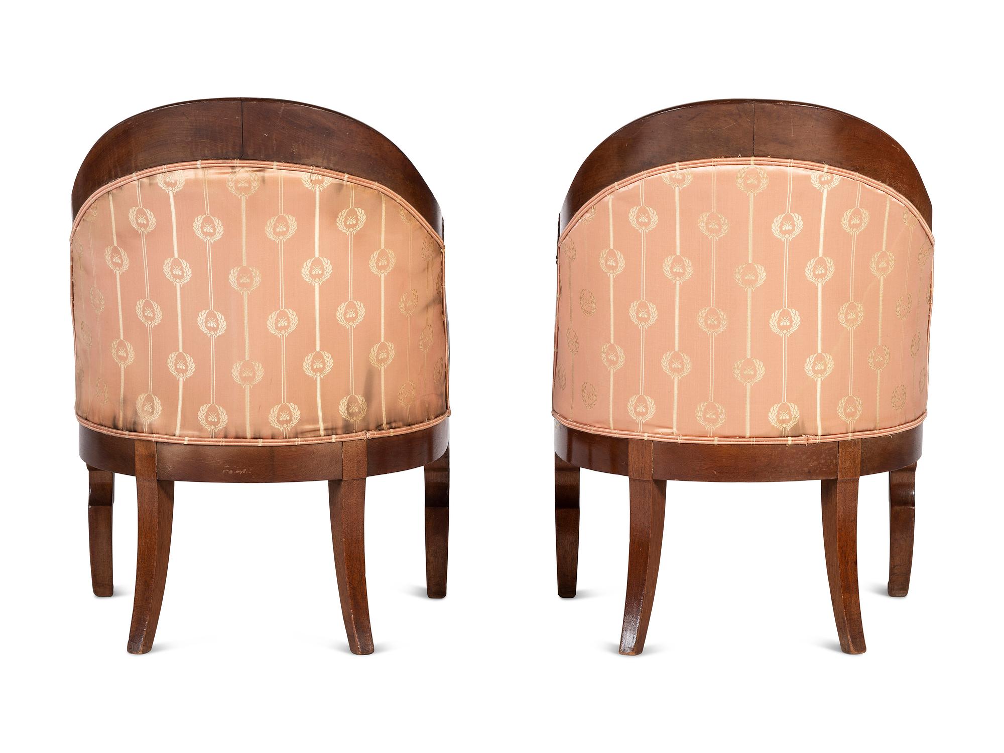 A Pair of Empire Style Silk Upholstered Armchairs