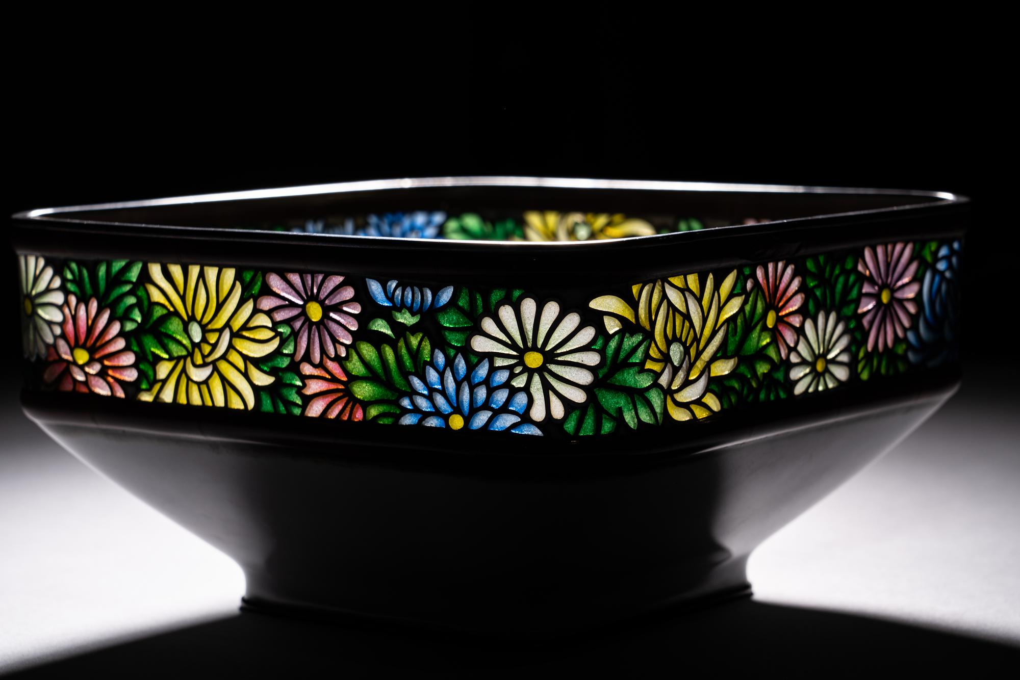 A Japanese Cloisonné-Enamel and Partial Plique-à-Jour Square Bowl
