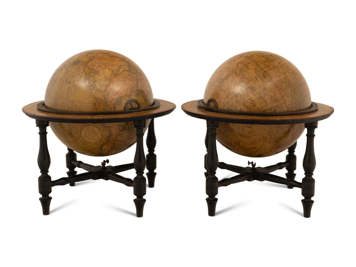 A Pair of English 12-Inch Celestial and Terrestrial Table Globes