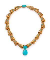 YELLOW GOLD, TREATED TURQUOISE AND DIAMOND NECKLACE