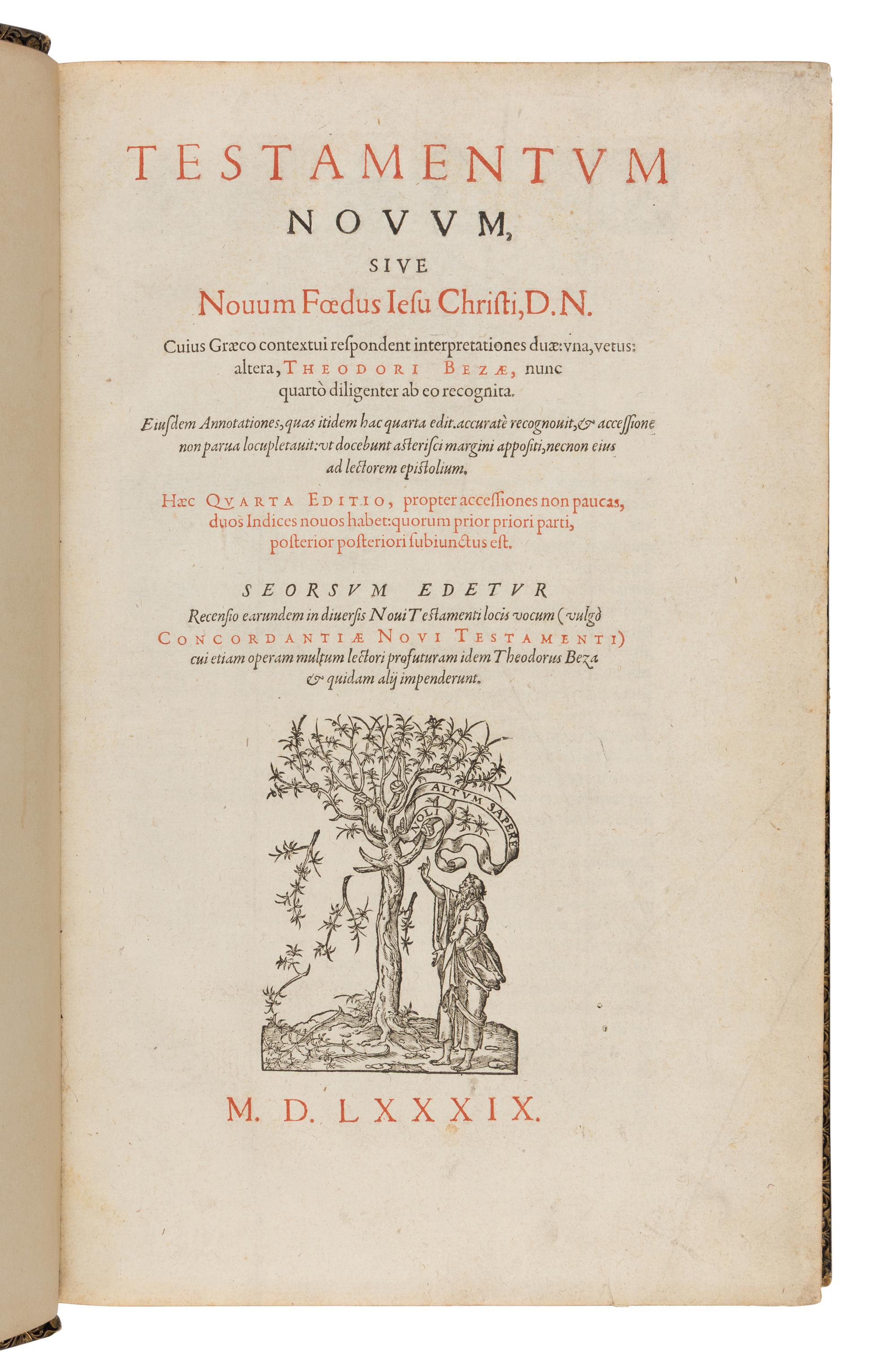 [Bible, in Greek and Latin] Beza, Theodore (editor). Testamentum Novum Sive Nouum Foedus Iesu Christi