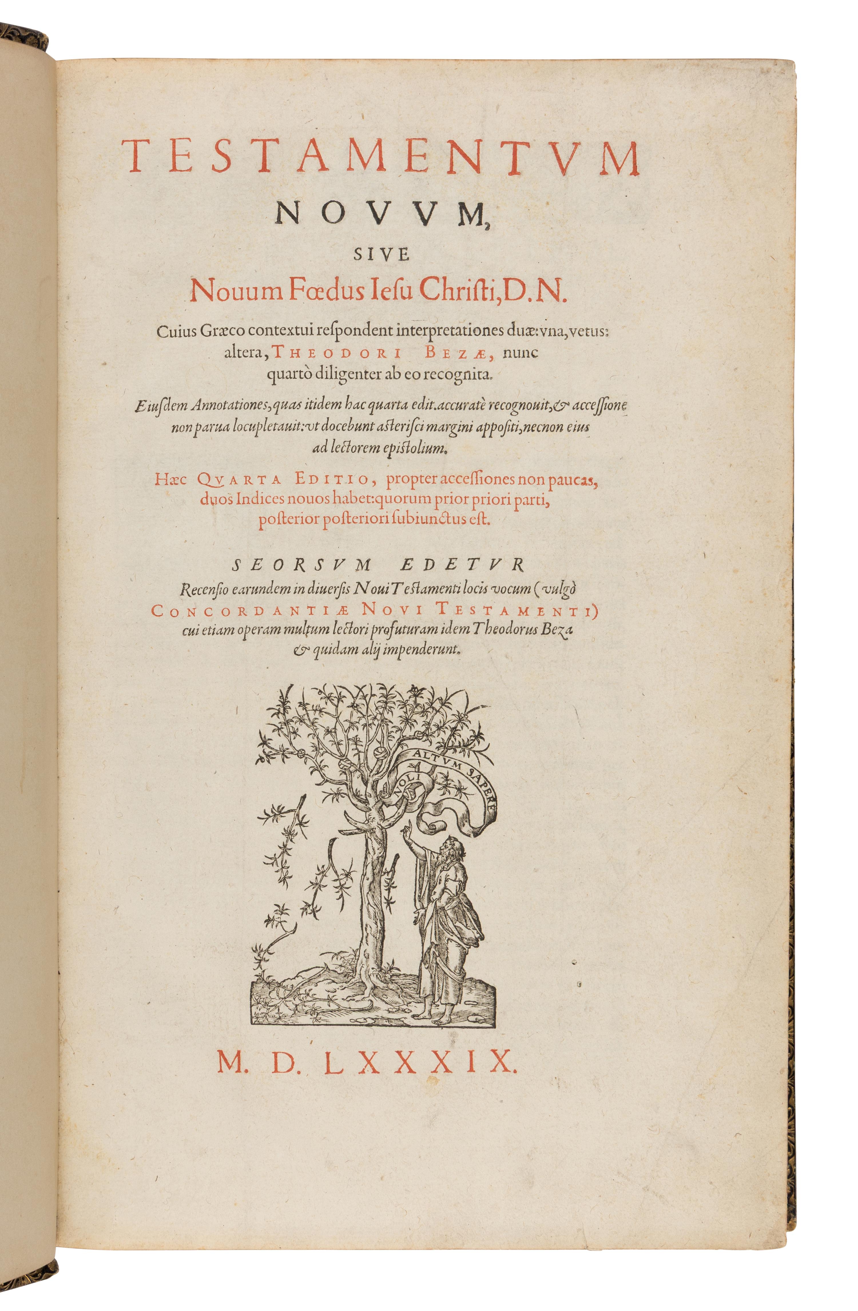 [Bible, in Greek and Latin] Beza, Theodore (editor). Testamentum Novum Sive Nouum Foedus Iesu Christi