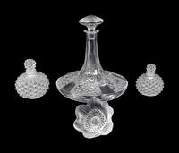 Two Lalique Perfume Bottles, a Floral Sprig and a Decanter — 20TH CENTURY