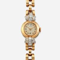 A lady's gold and diamond bracelet watch, Gumbiner Retro