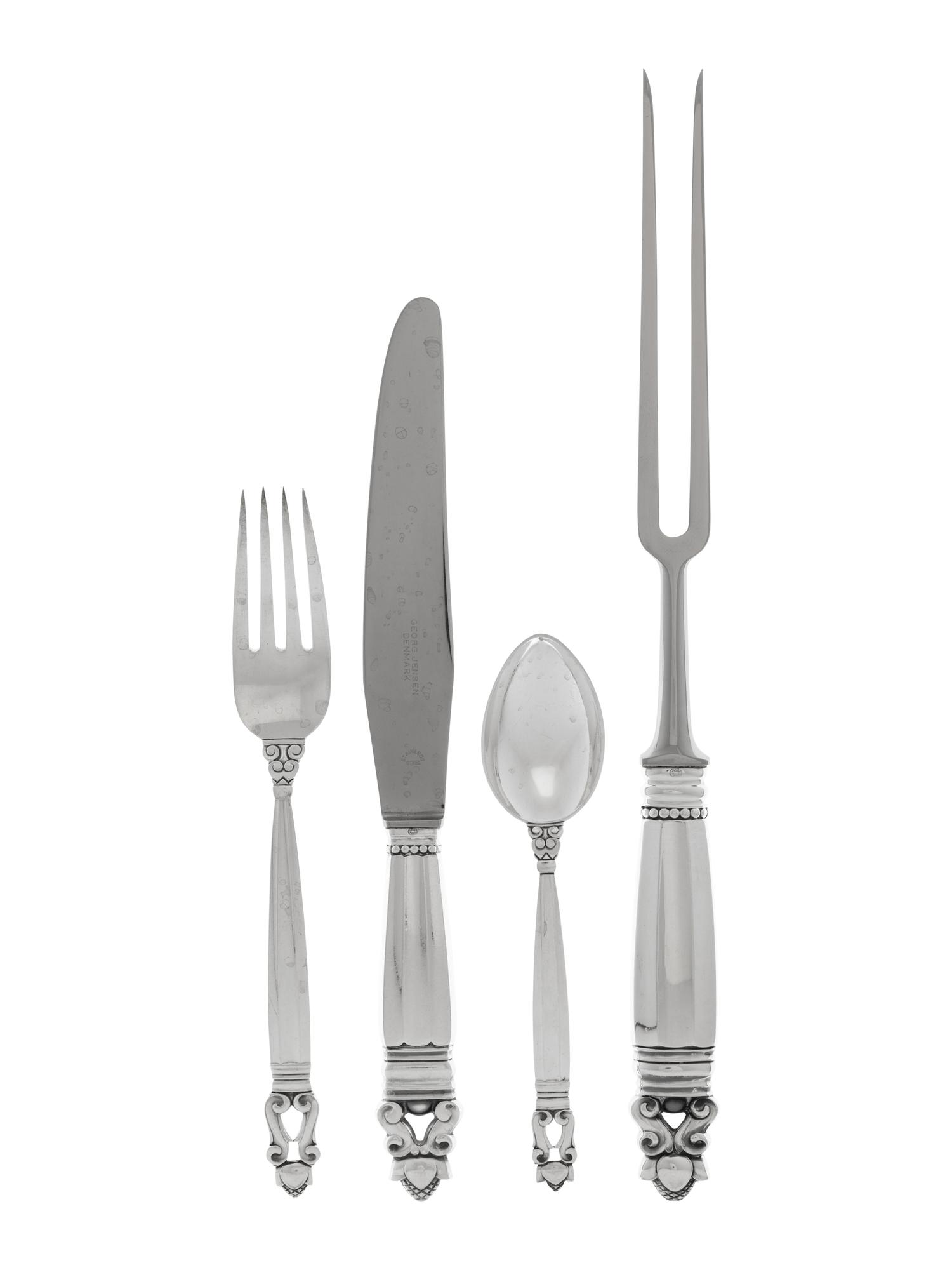 A George Jensen Acorn Silver Flatware Service