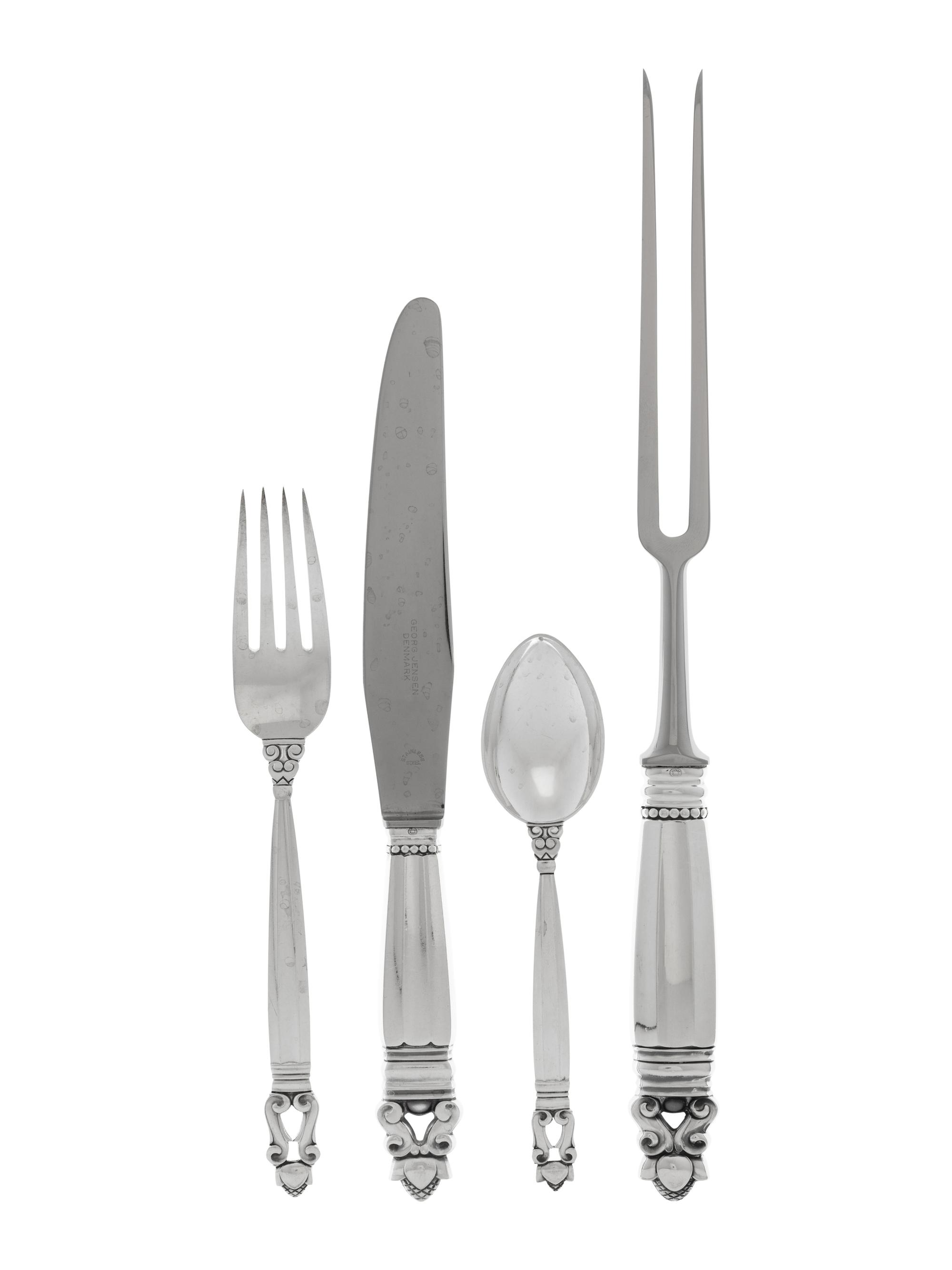 A George Jensen Acorn Silver Flatware Service