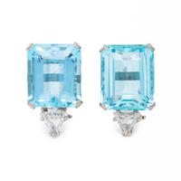 AQUAMARINE AND DIAMOND EARCLIPS