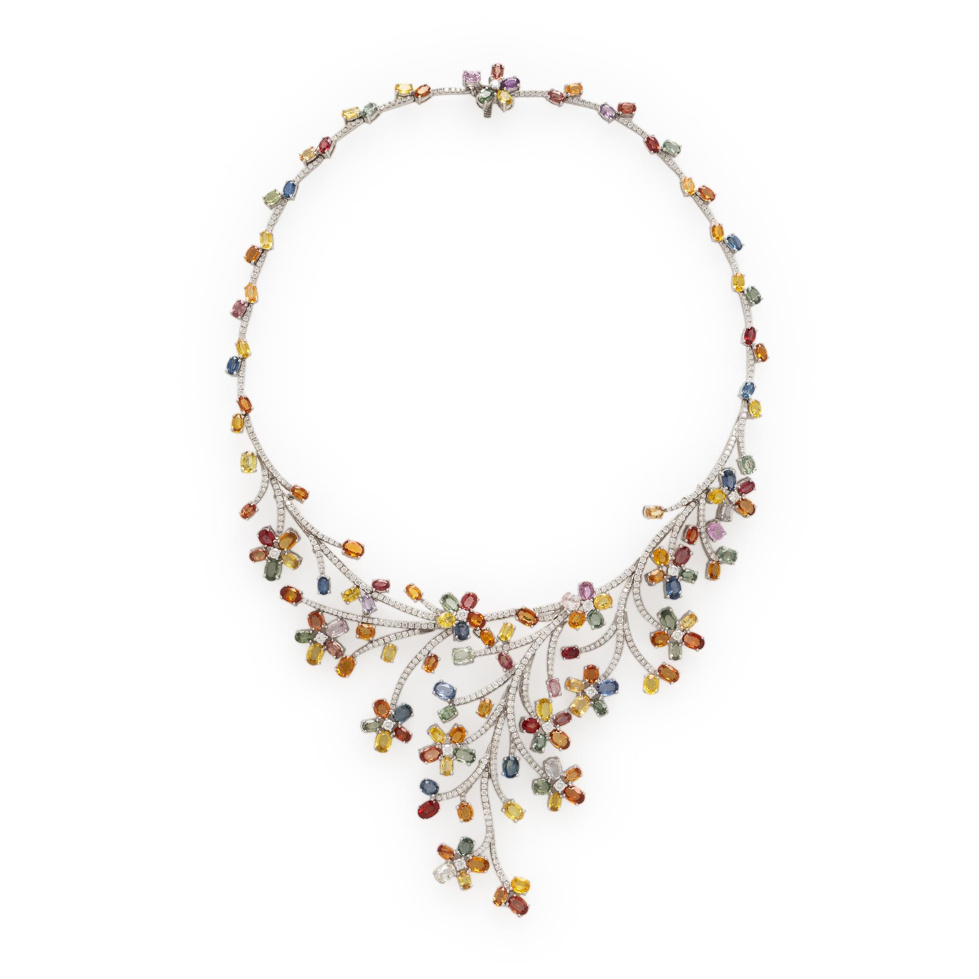 Multi Colored Sapphire, Diamond, and White Gold Necklace