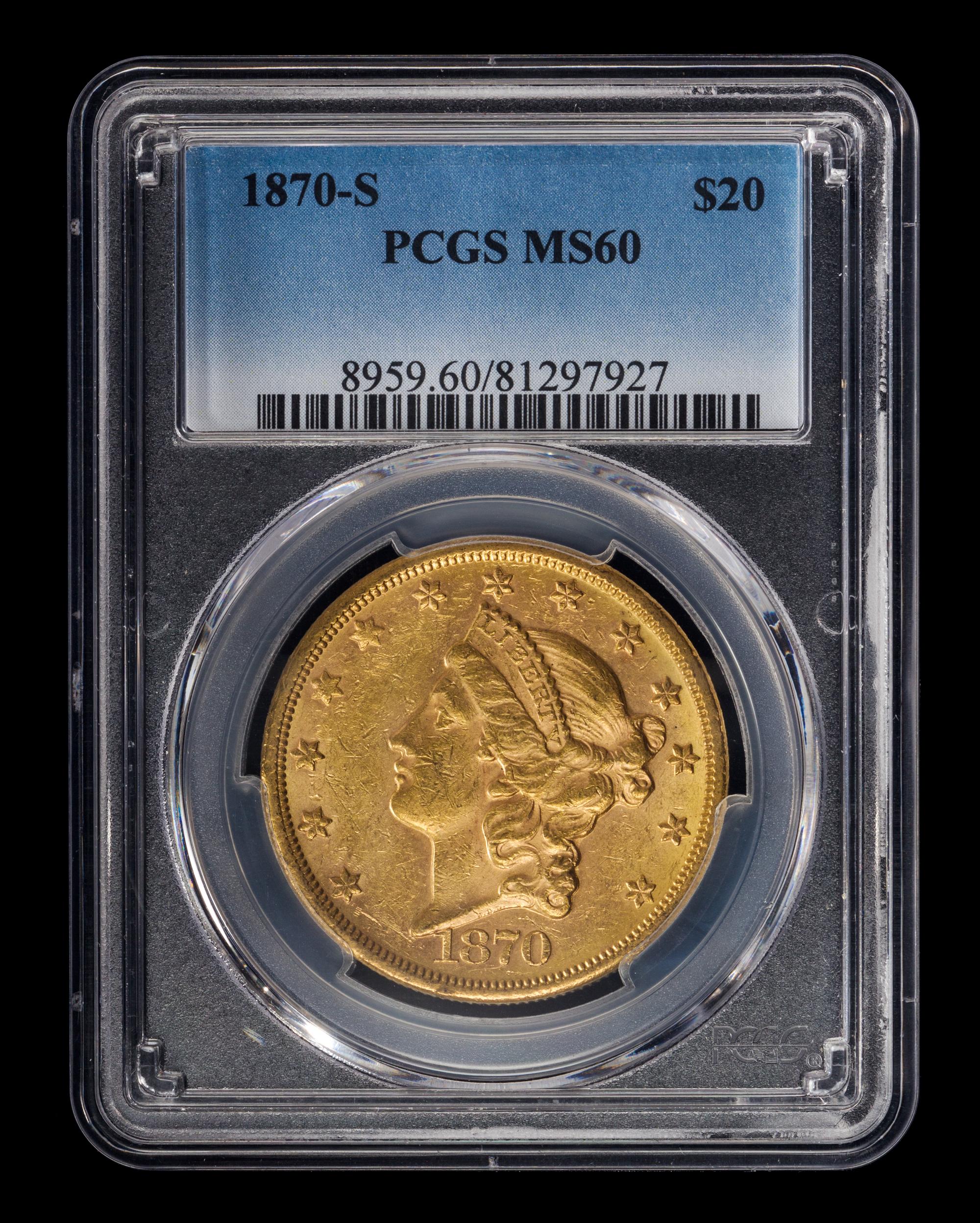 A United States 1870-S Liberty Head $20 Gold Coin