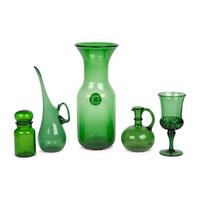 A Collection of Nine Green Empoli Glass Articles