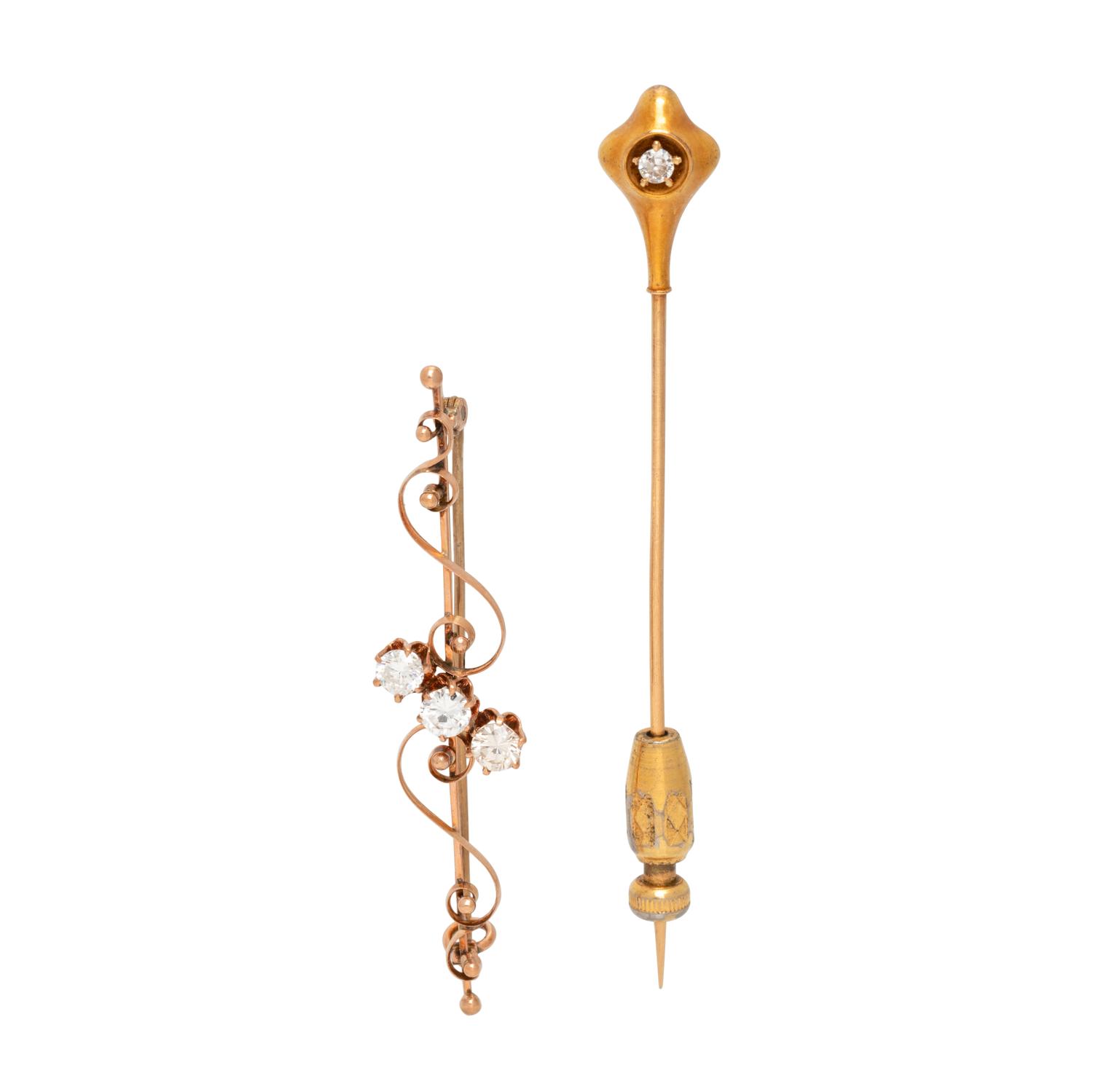 COLLECTION OF ANTIQUE, GOLD AND DIAMOND PINS
