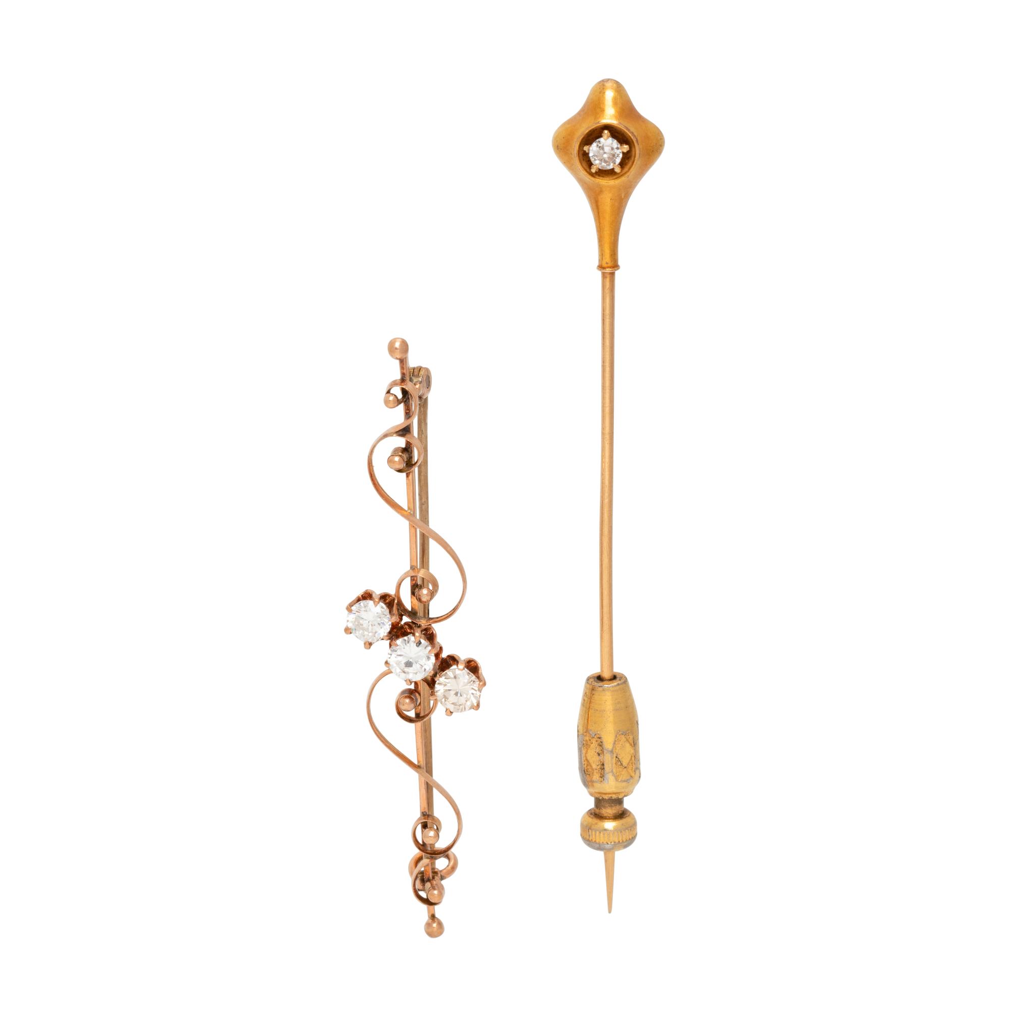 COLLECTION OF ANTIQUE, GOLD AND DIAMOND PINS