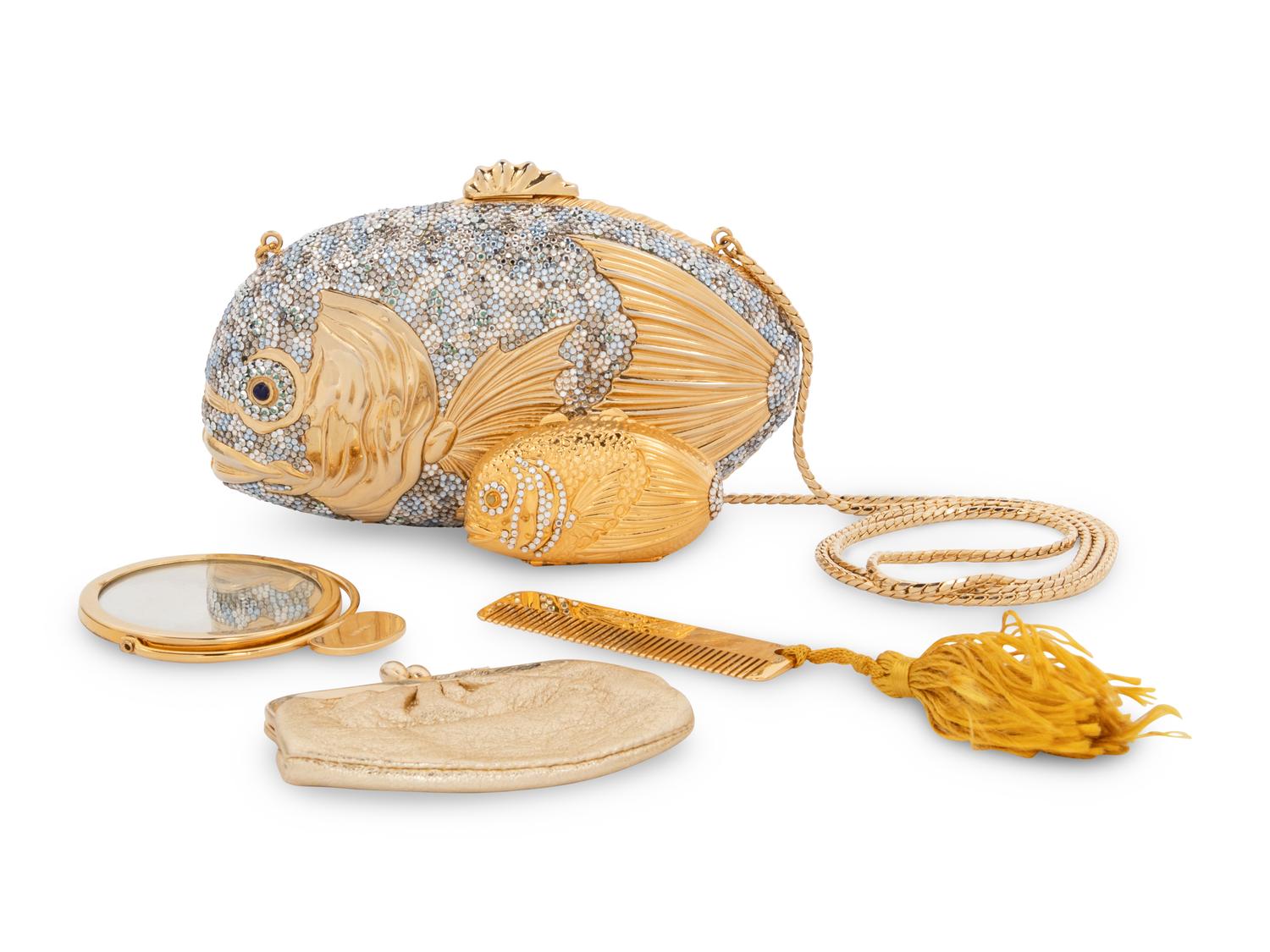 Judith Leiber Fish Minaudière with Baby Fish Pillbox, 1984