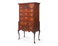 A Queen Anne flat-top carved maple high chest of drawers, Connecticut River Valley, mid-18th century