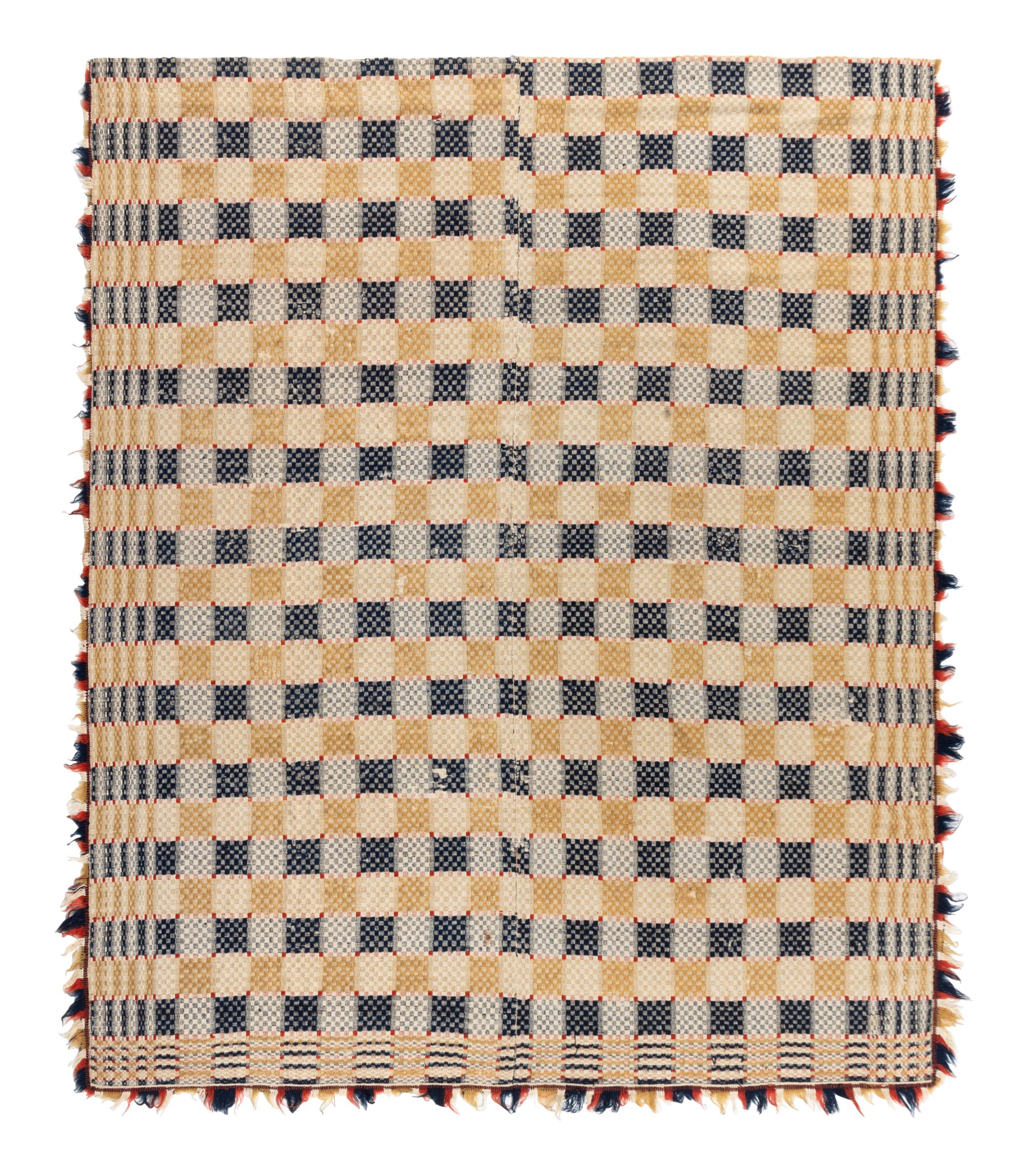 A Jacquard Woven Linen, Cotton and Wool Coverlet