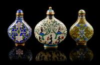 Three Cloisonne Enamel Snuff Bottles Height of tallest 3 inches. — 20TH CENTURY