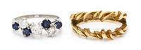 A White Gold, Yellow Gold, Diamond and Sapphire Ring Set, 6.50 dwts.