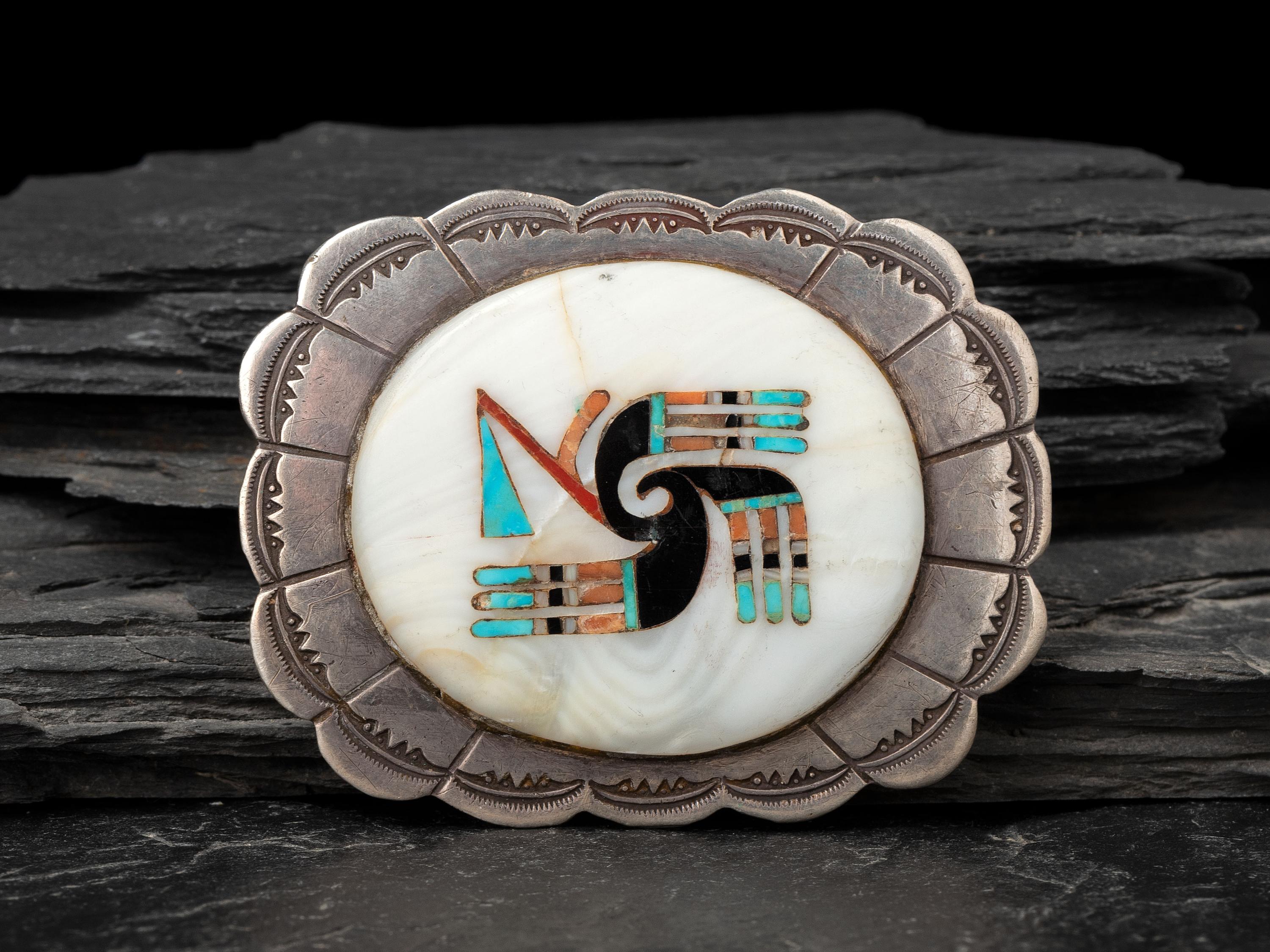 Silver and Mosaic Inlay Belt Buckle