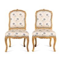 A Pair of Louis XV Carved Giltwood Chaises à la Reine