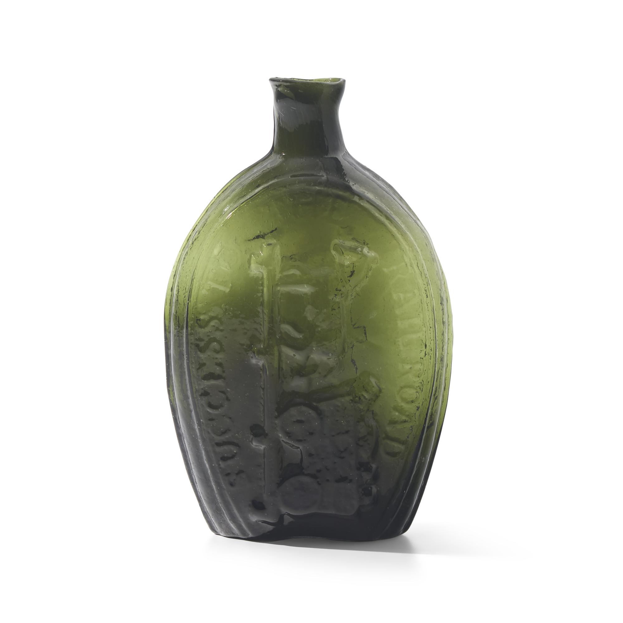 A "Success to the Railroad" Blown and Molded Glass Flask