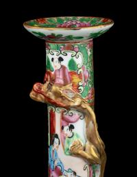 A Pair of Chinese Export Rose Medallion Porcelain Candle Holders