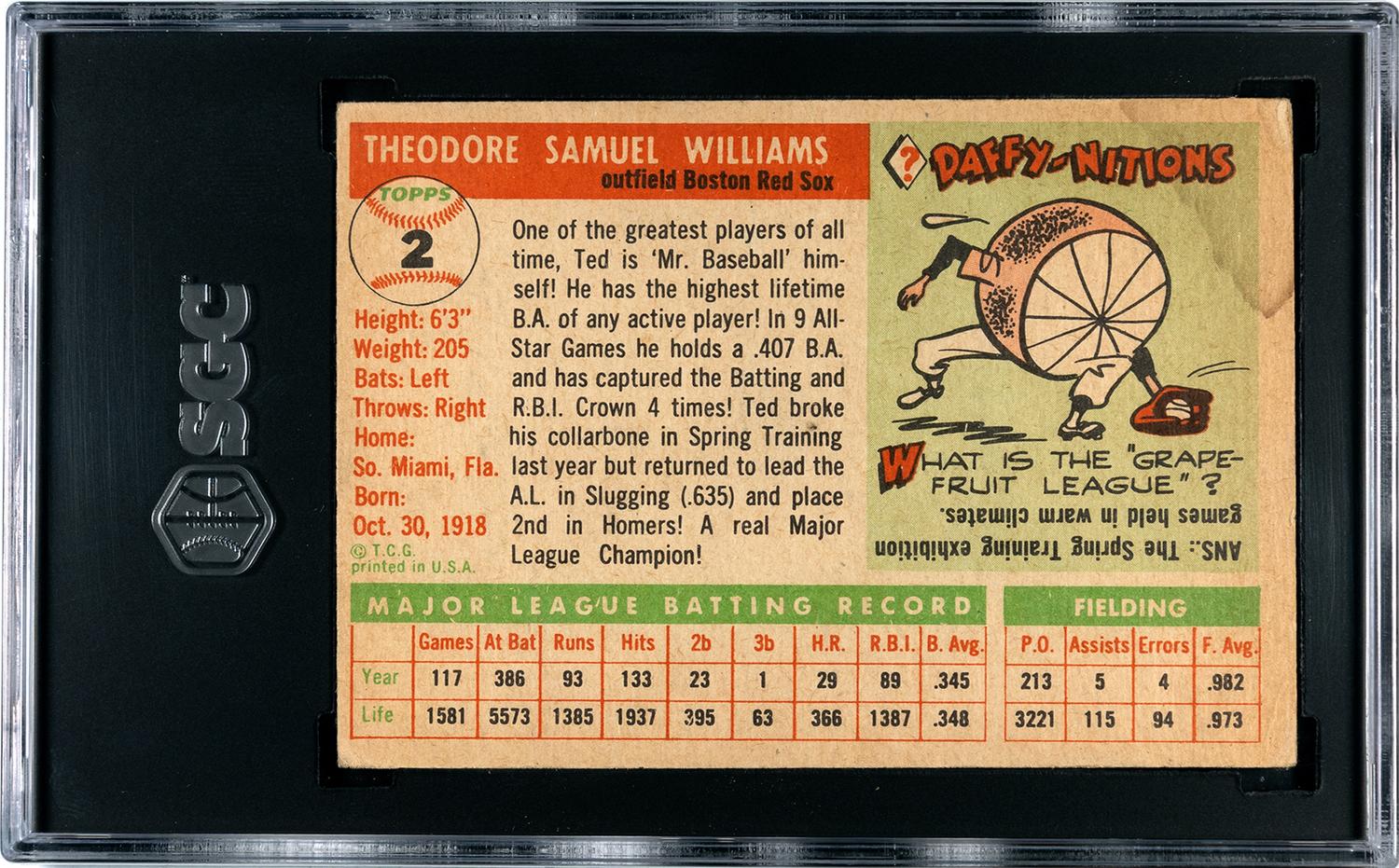 A Group of 1955 Topps Ted Williams SGC Graded Baseball Cards,