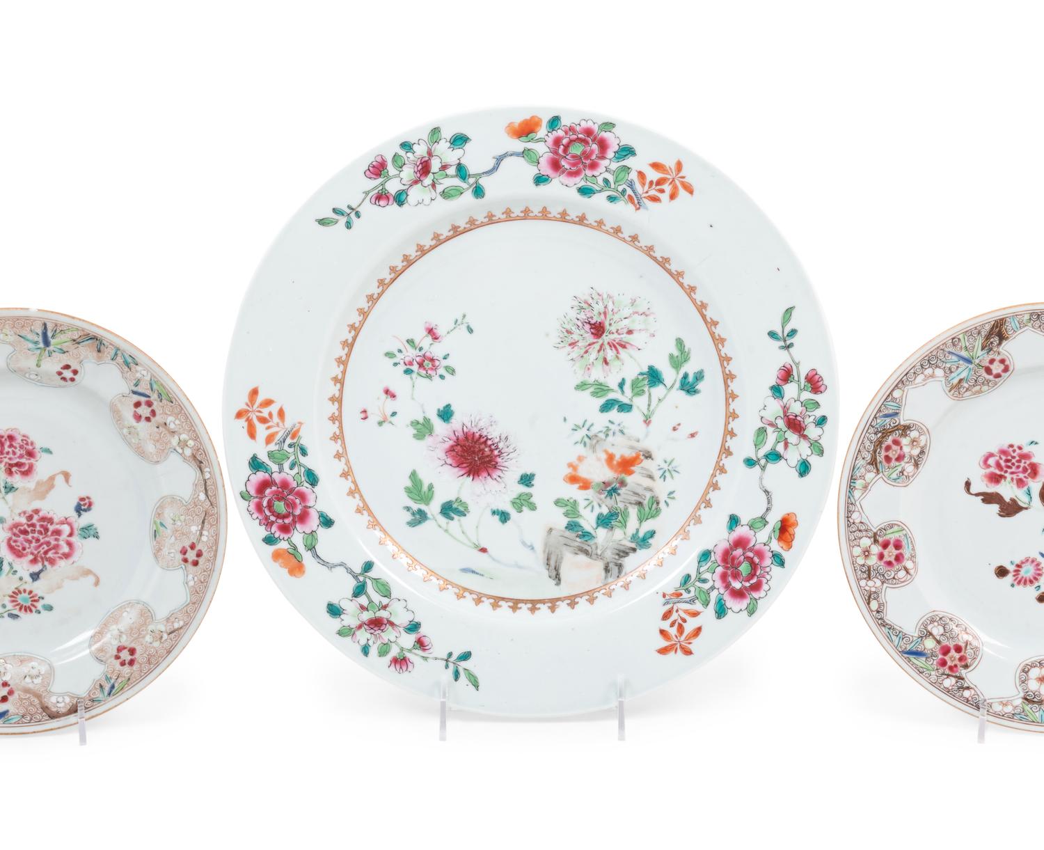 Five Export Famille Rose Porcelain 'Floral' Plates