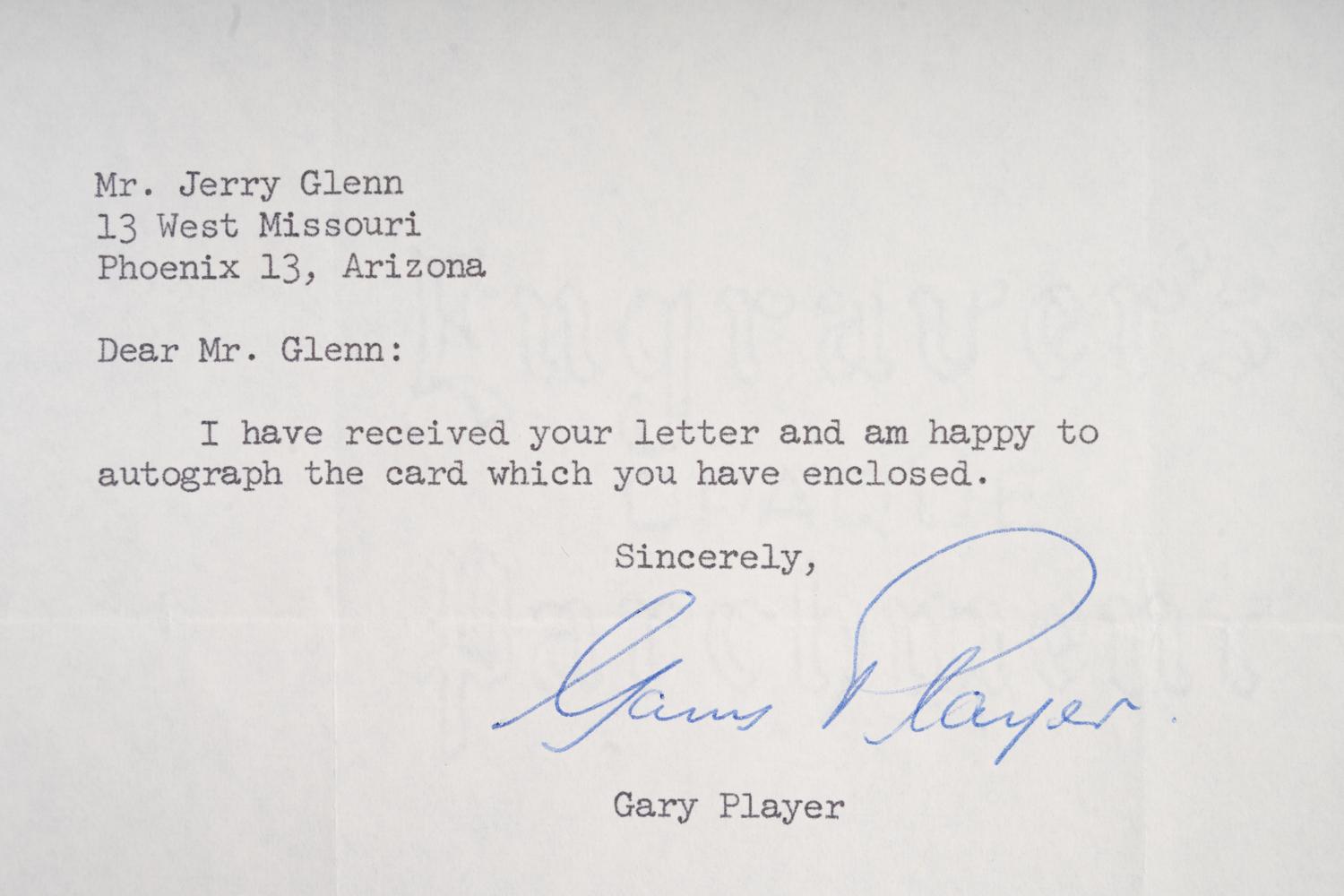 A Group of Two 1960s Personally Signed Letters (TLS) from Arnold Palmer and Gary Player,
