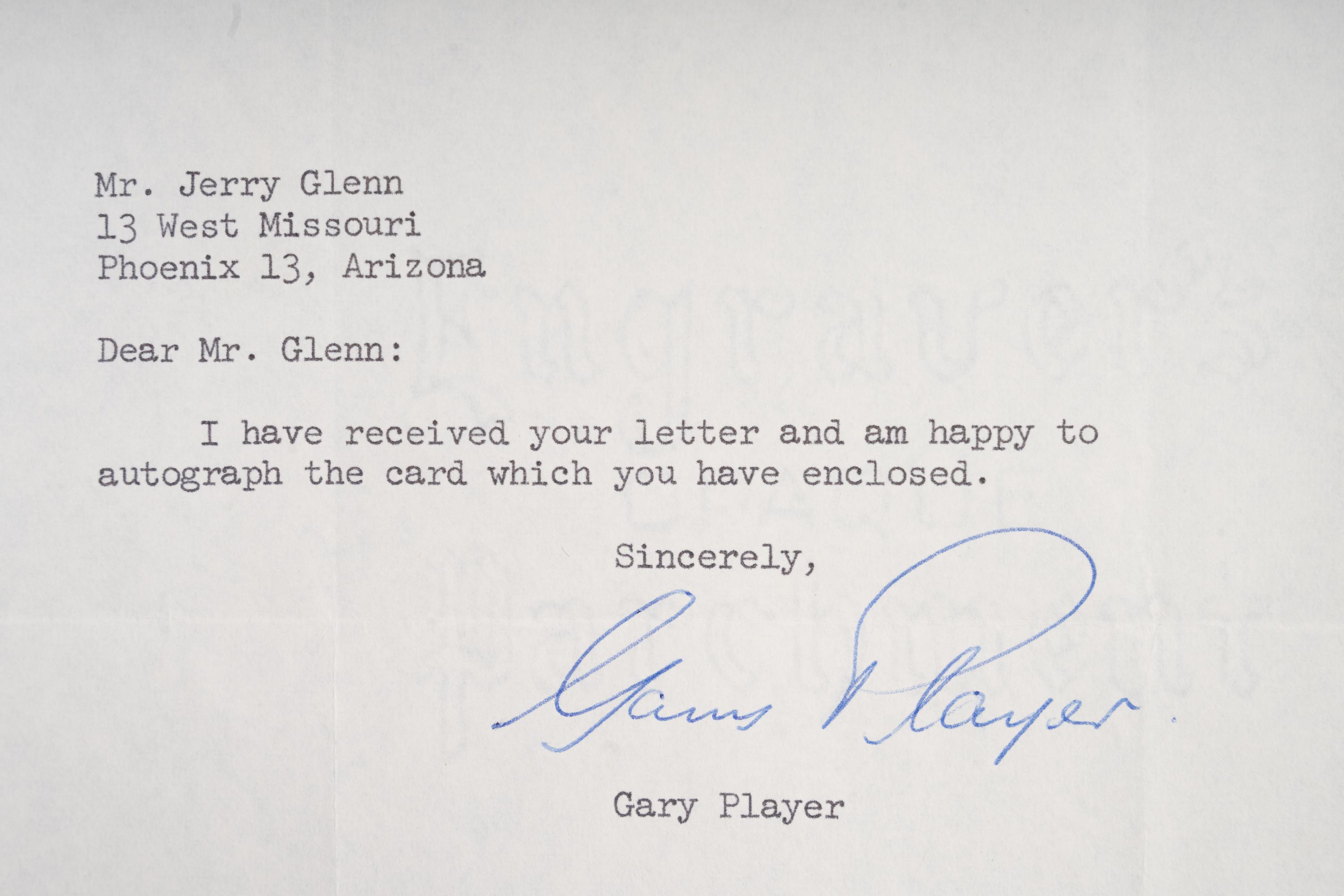 A Group of Two 1960s Personally Signed Letters (TLS) from Arnold Palmer and Gary Player,