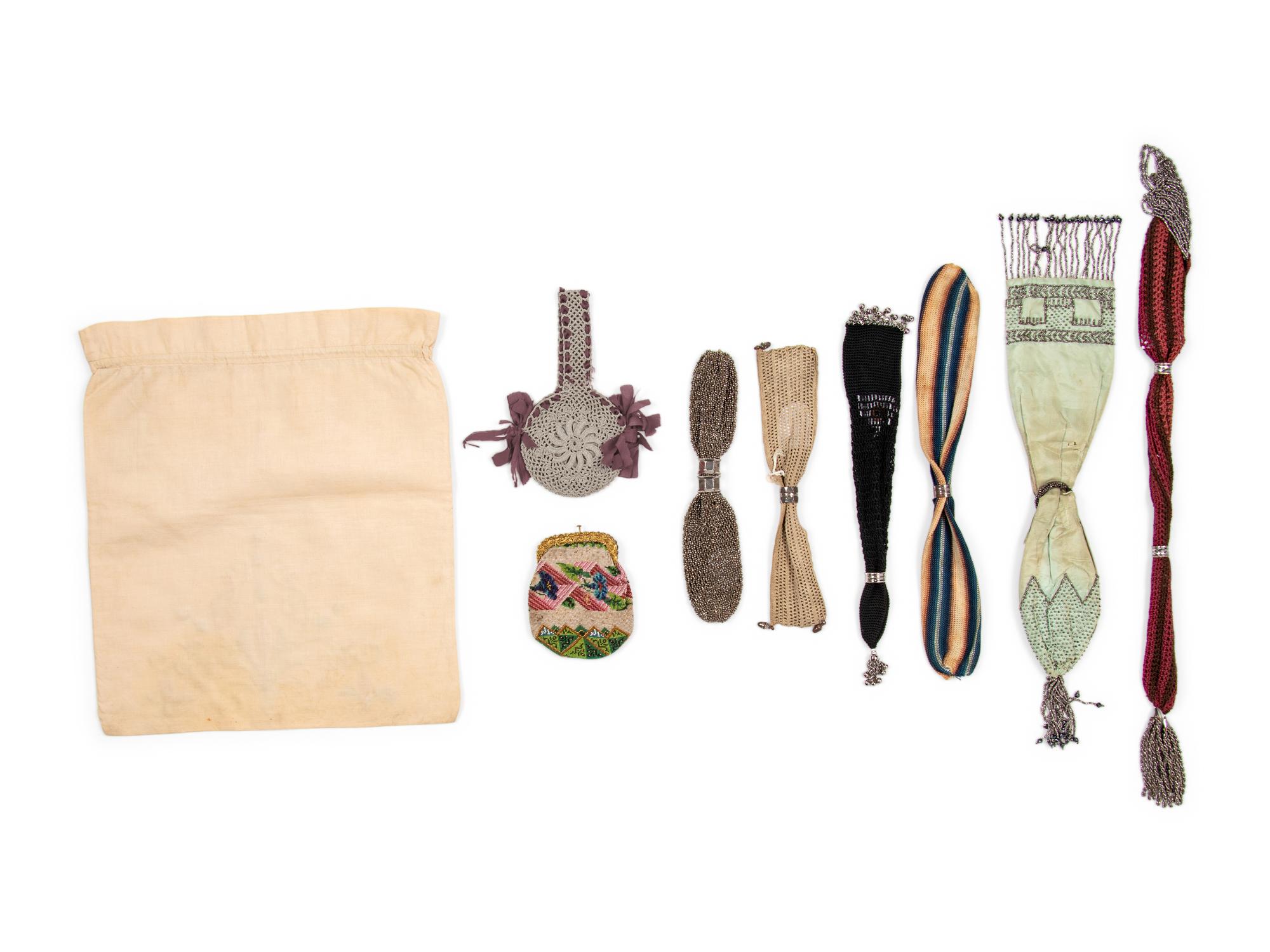 Collection of Sixteen Beaded and Embroidered Fabric and Leather Bags, 1850-1905
