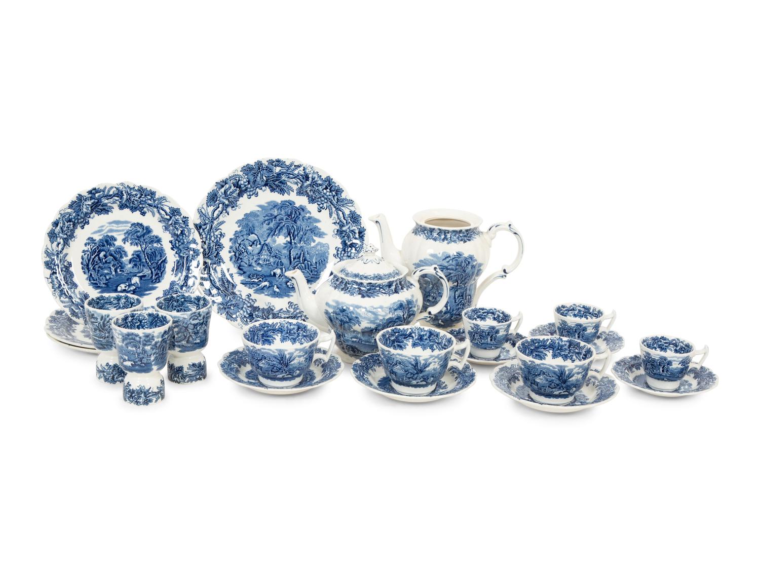 An English Transfer-Decorated Ironstone Breakfast Service