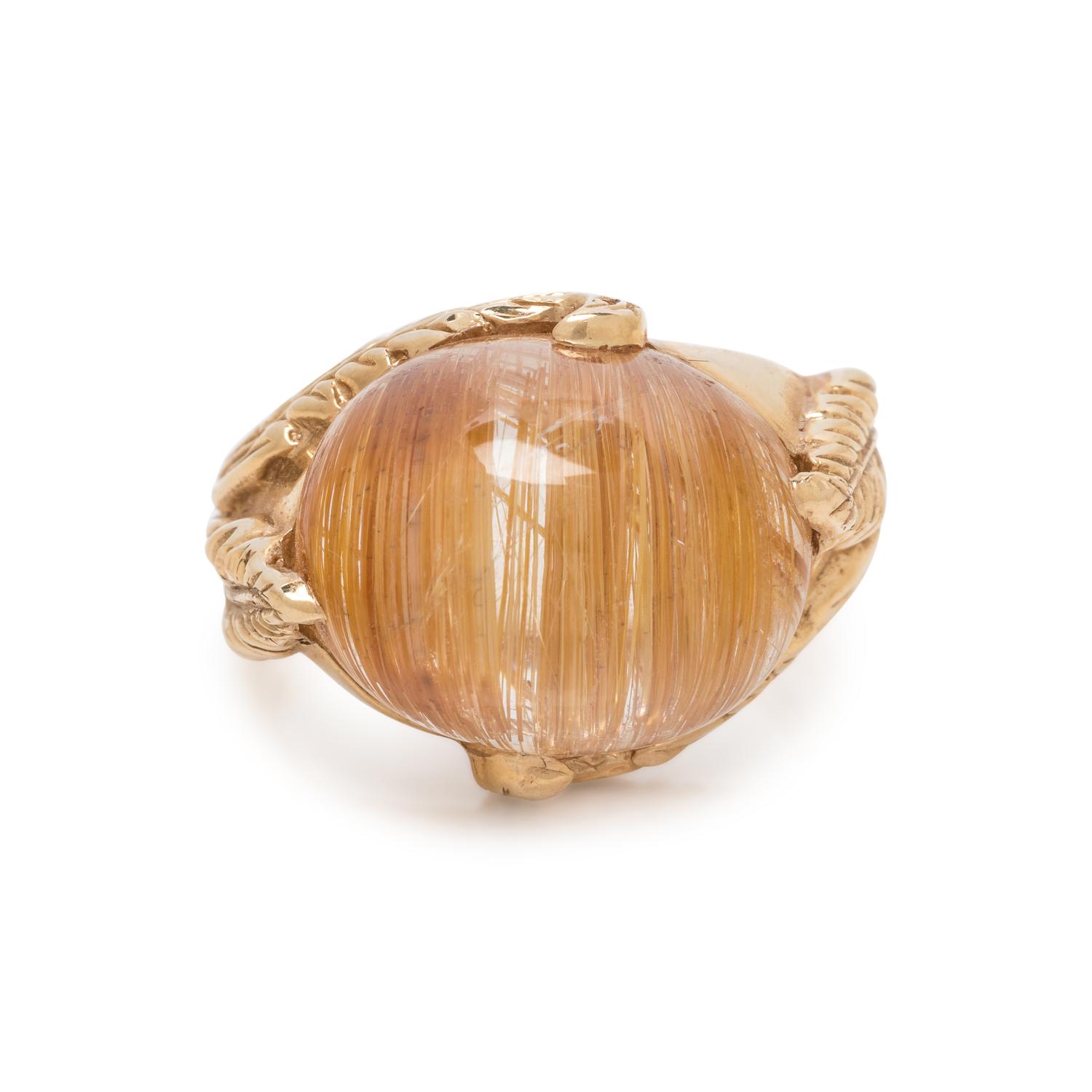YELLOW GOLD AND RUTILATED QUARTZ RING