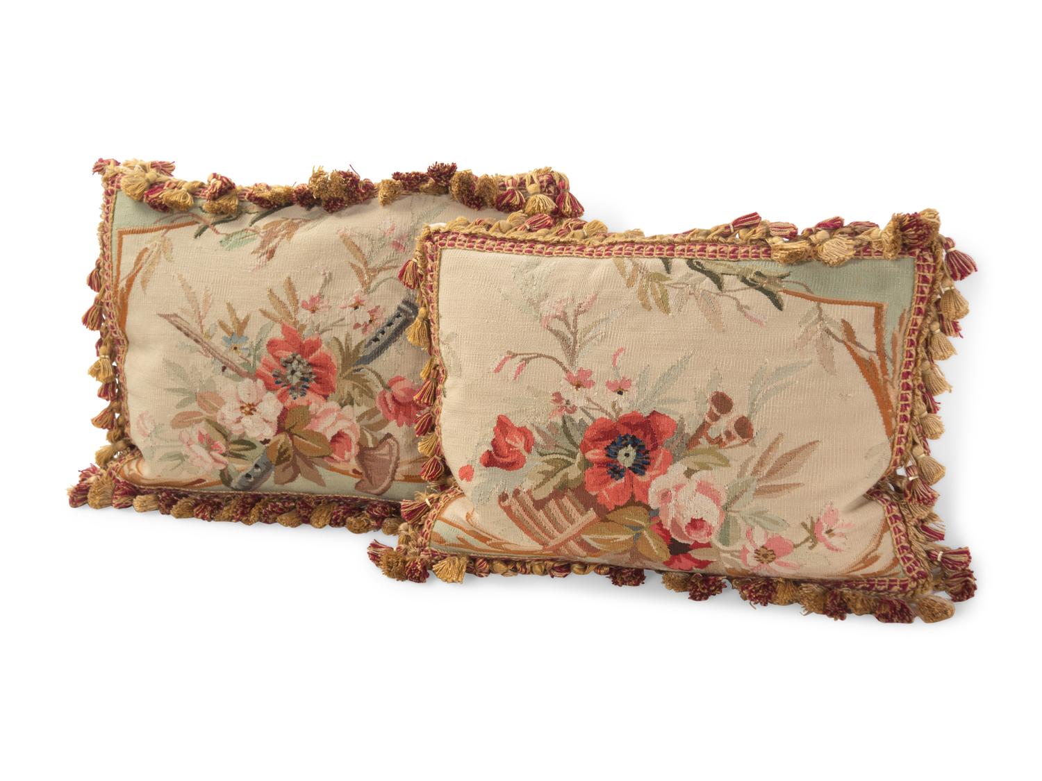 A Pair of Aubusson Tapestry Upholstered Pillows