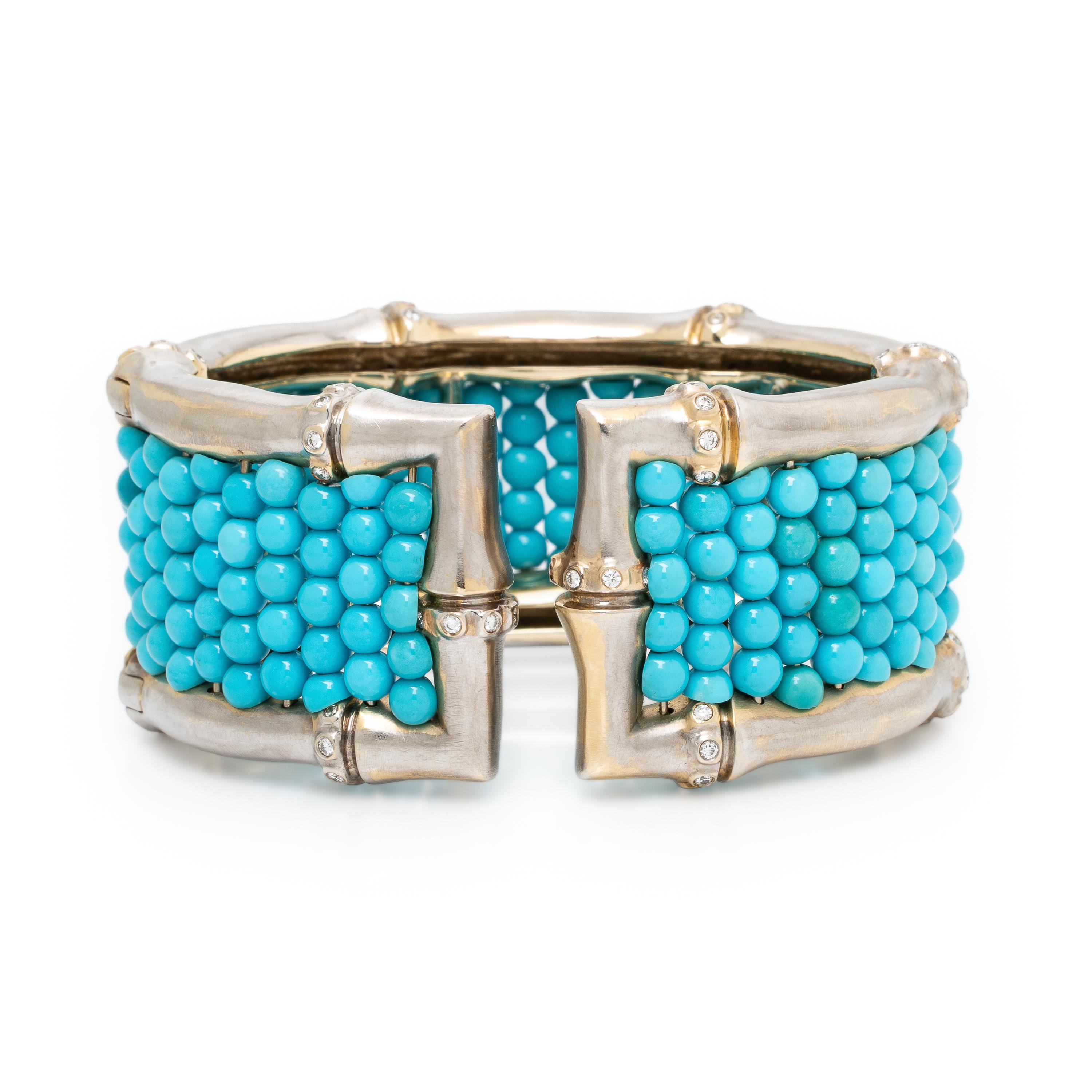Mish, Turquoise, Diamond, and White Gold Cuff Bracelet