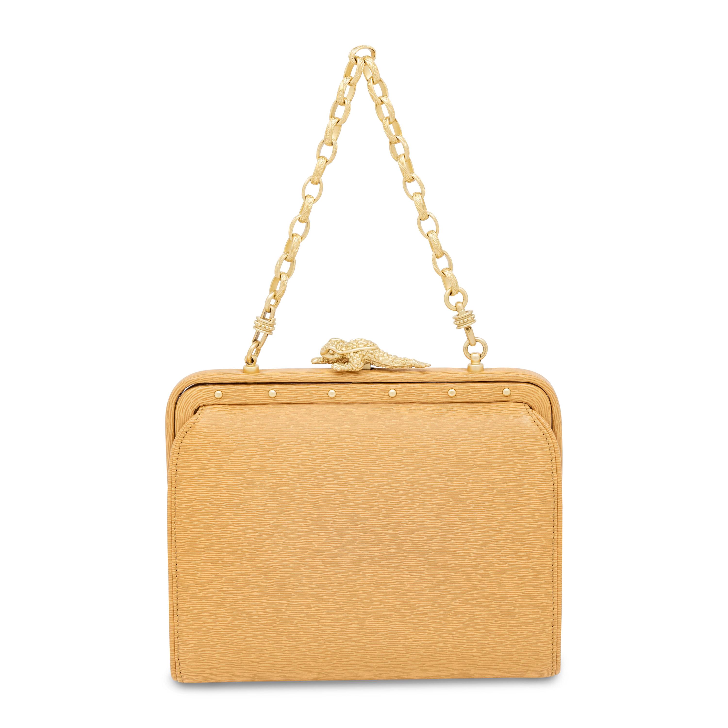 Kieselstein-Cord, Frog Clasp Bag in Tan Leather