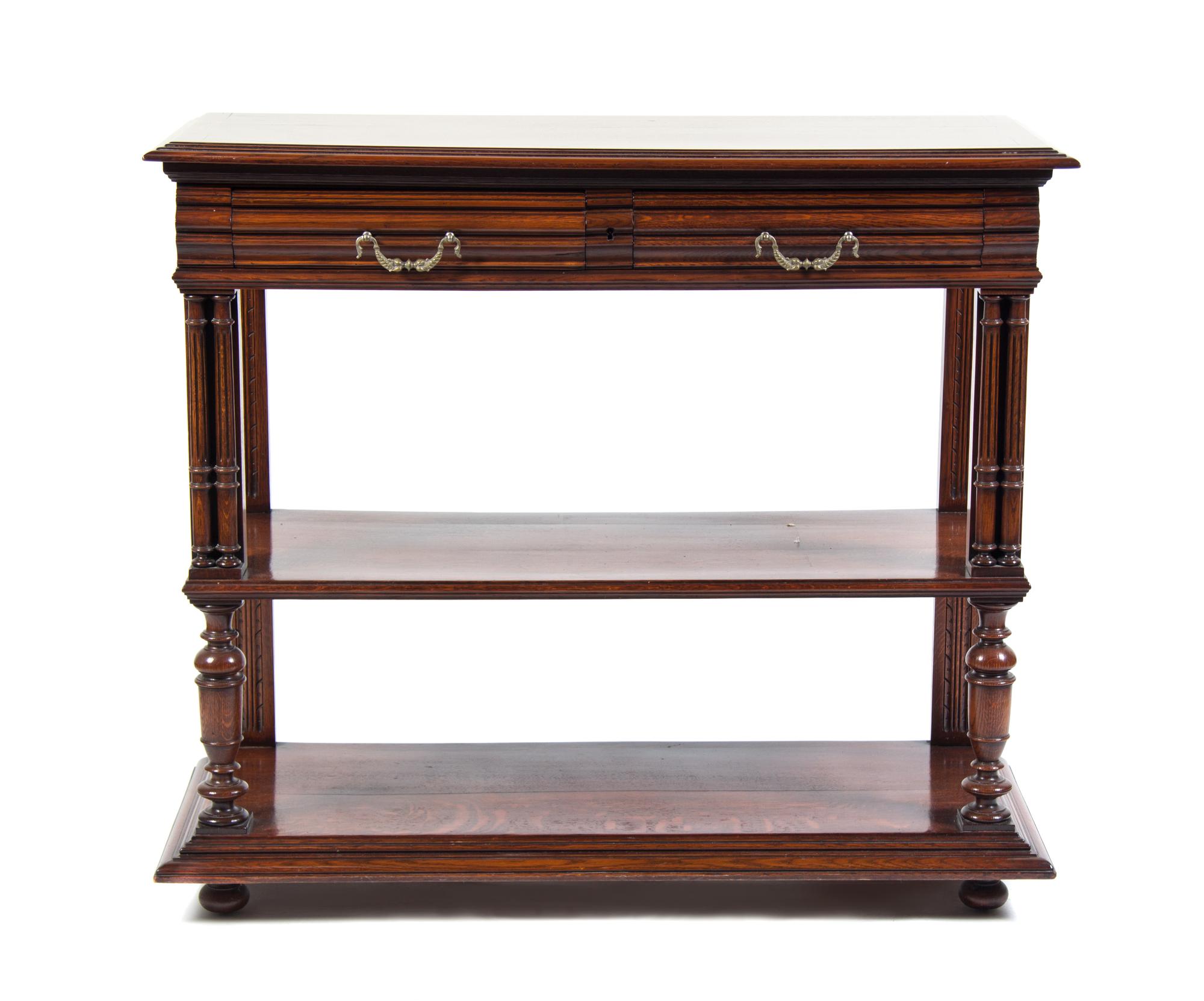A Continental Oak Dessert Table Height 39 x width 45 x depth 18 inches.