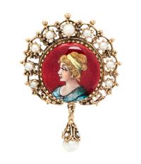 A 14 Karat Yellow Gold, Polychrome Enamel and Cultured Portrait Miniature Pendant/Brooch, 7.40 dwts.