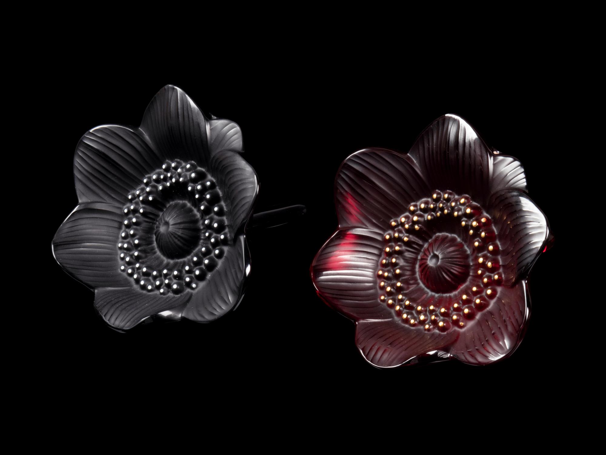 A Pair of Lalique Anemone Flowers