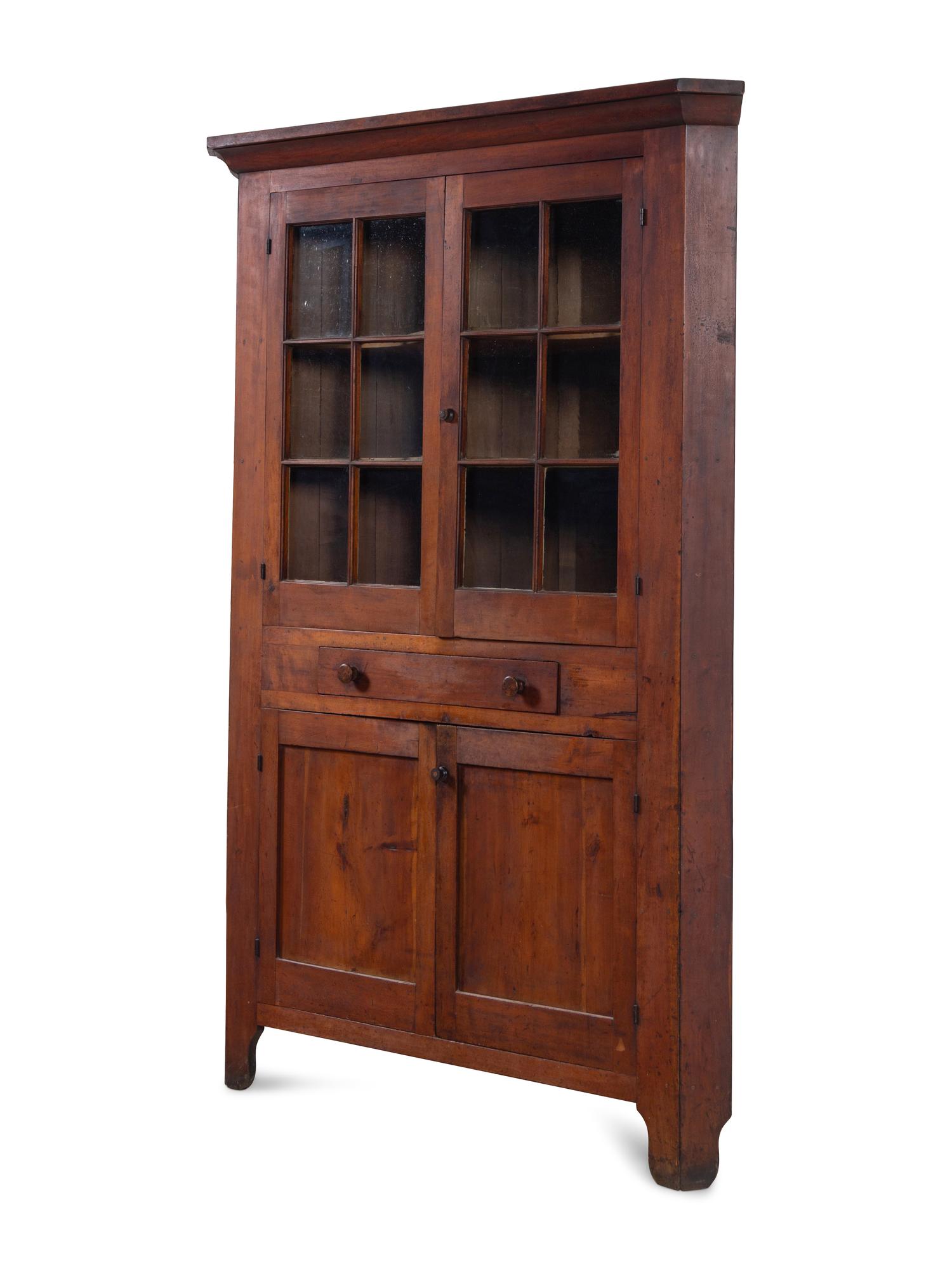 A Federal Cherrywood Corner Cupboard