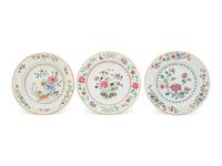 Three Chinese Export Famille Rose Porcelain Plates