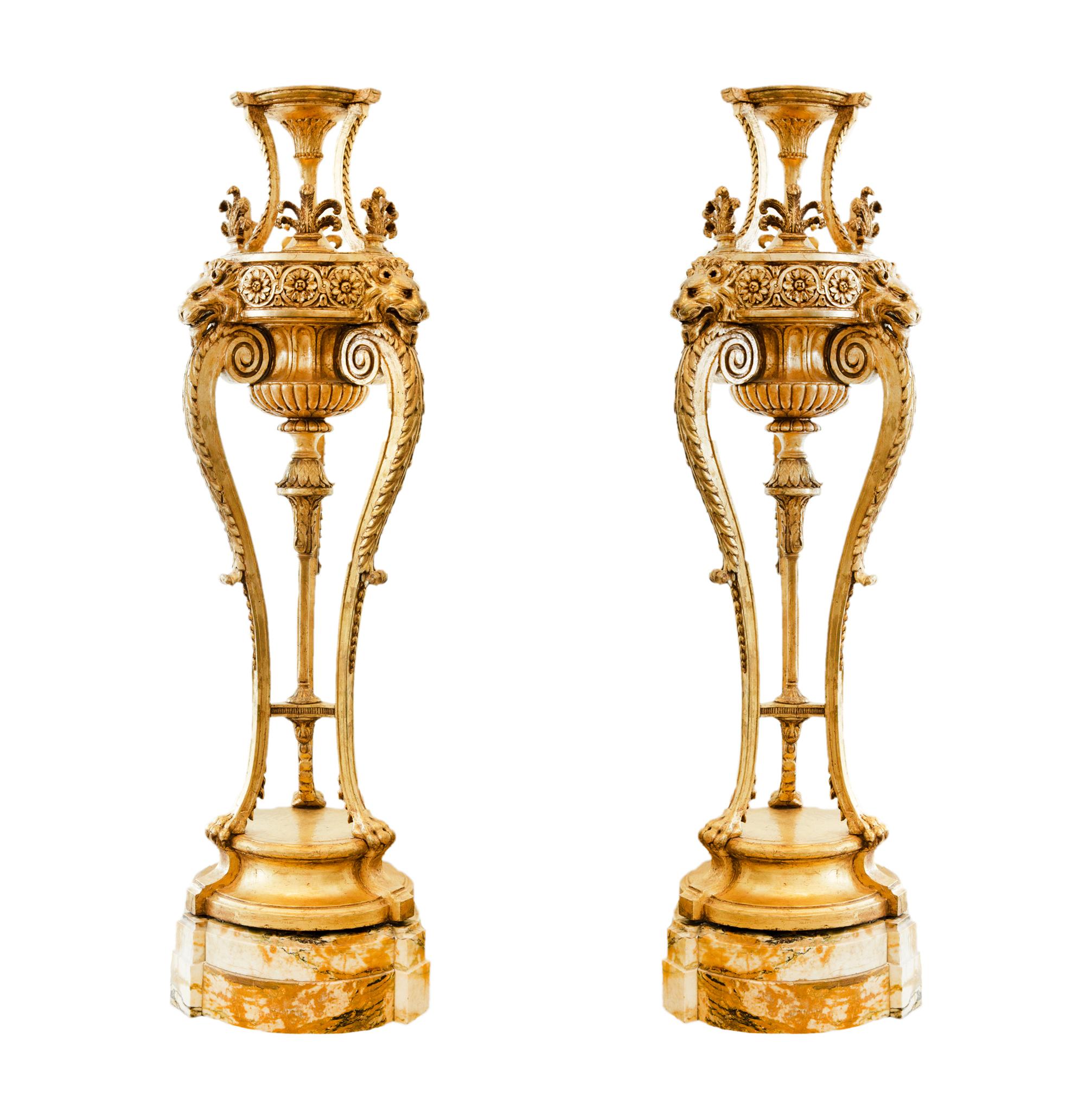 A Pair of Neoclassical Giltwood and Marble Torchères — CIRCA 1900