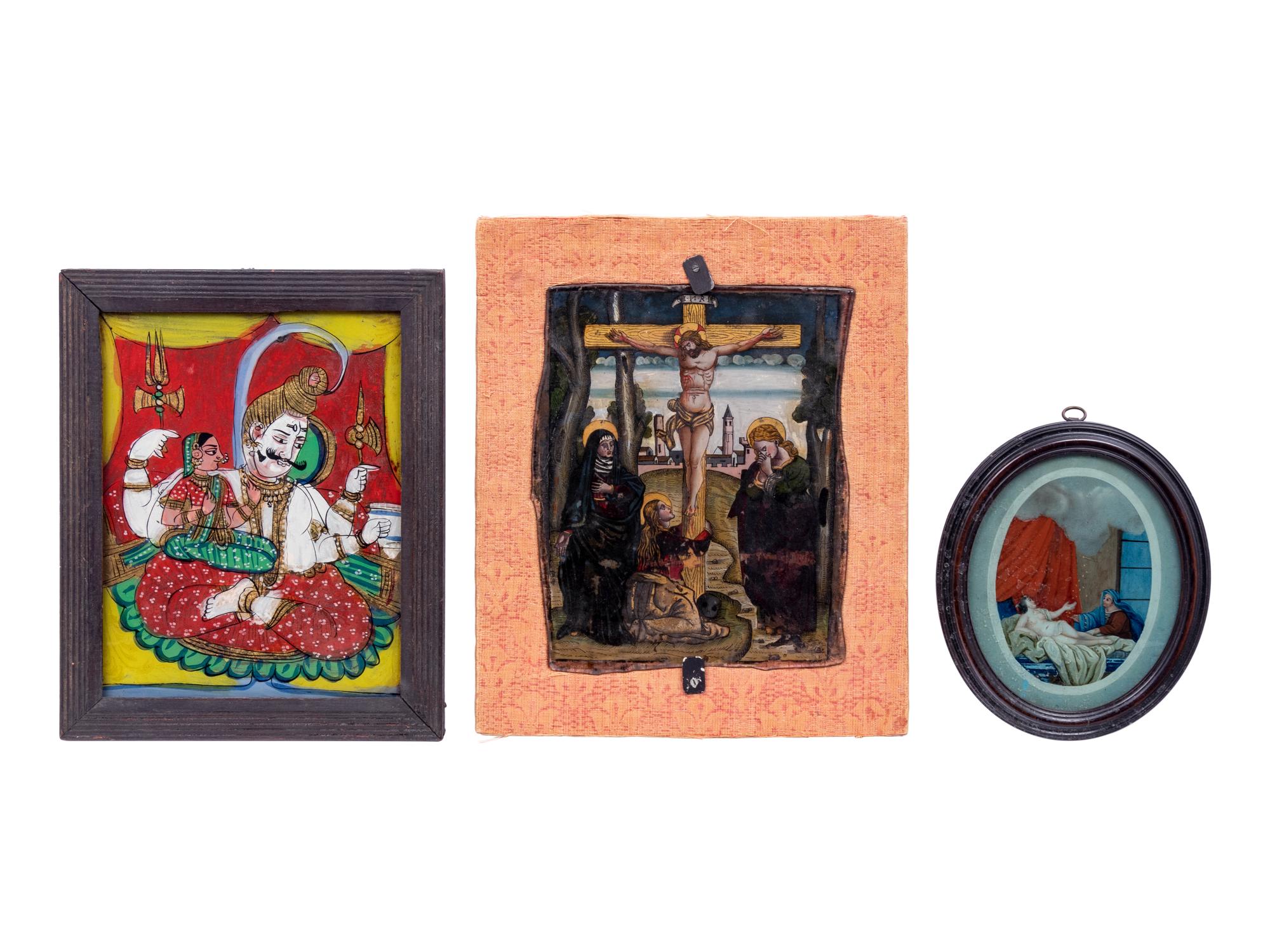 A Collection of Thirteen Continental Reverse-Painted Glass Plaques and Miniature Paintings