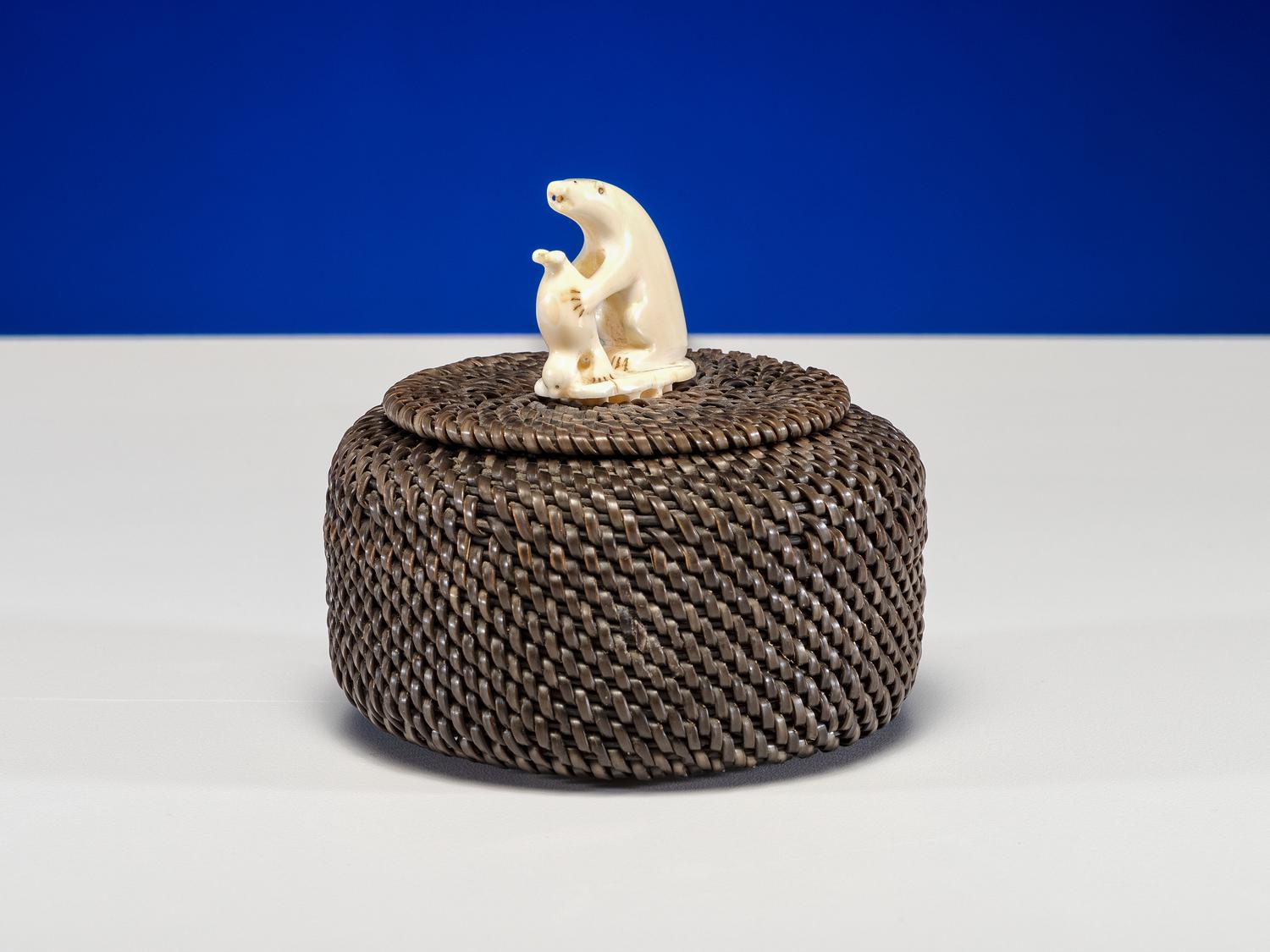 Lidded Baleen Basket, with Carved Bear and Seal Finial