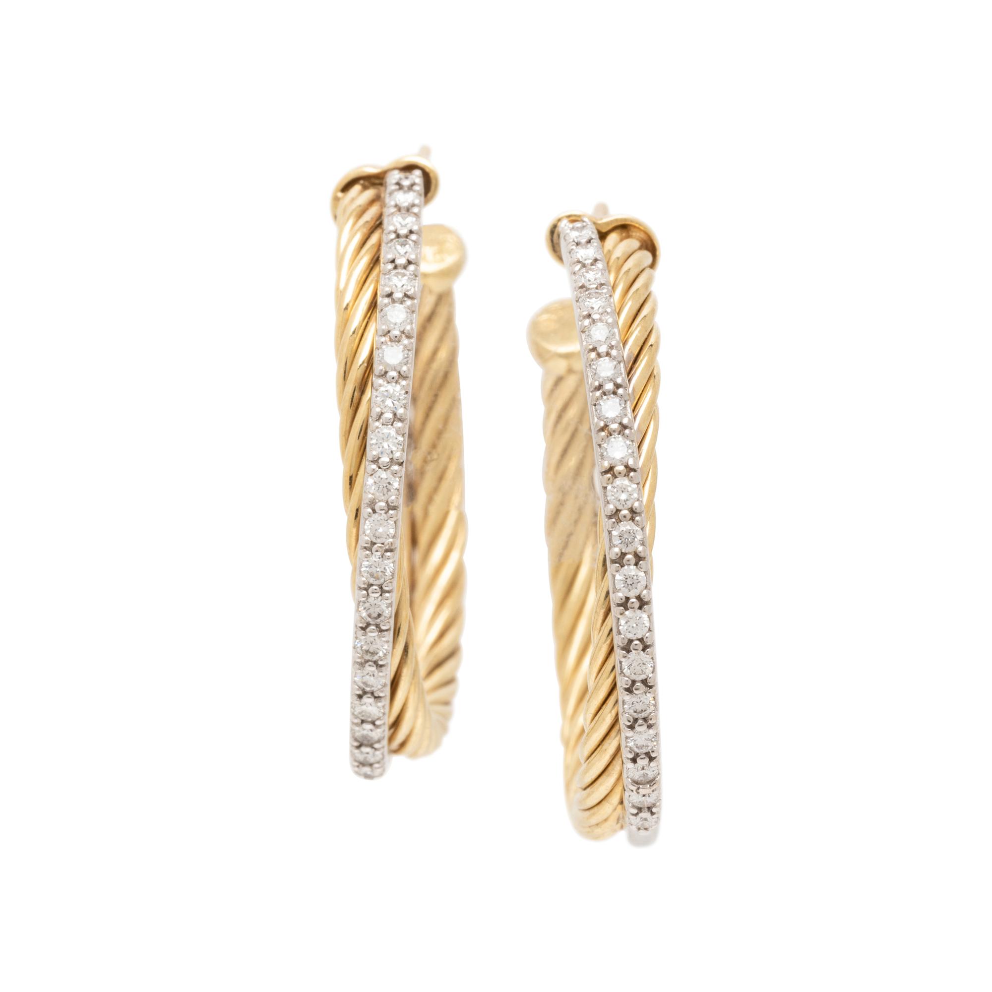DAVID YURMAN, BICOLOR GOLD AND DIAMOND HOOP EARRINGS