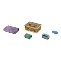 A Group of Five Stone, Metal, and Enamel Boxes