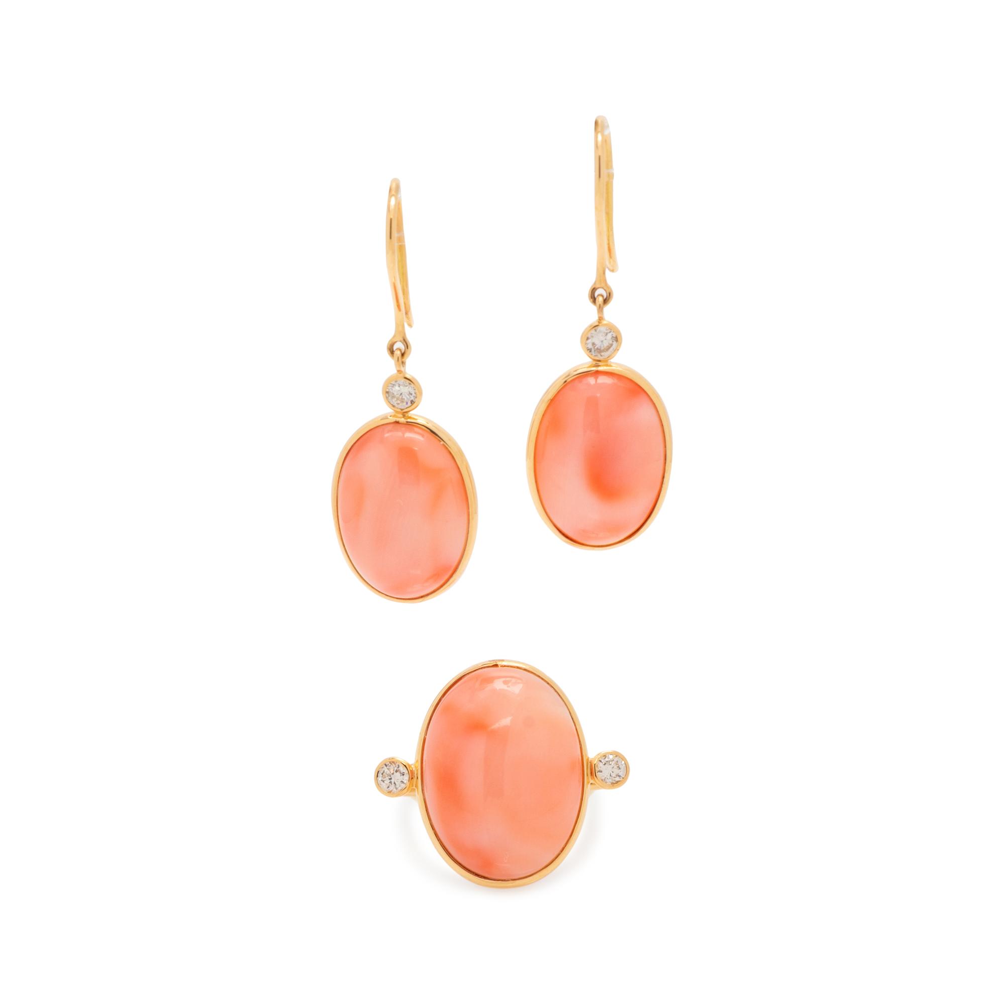CORAL AND DIAMOND SET